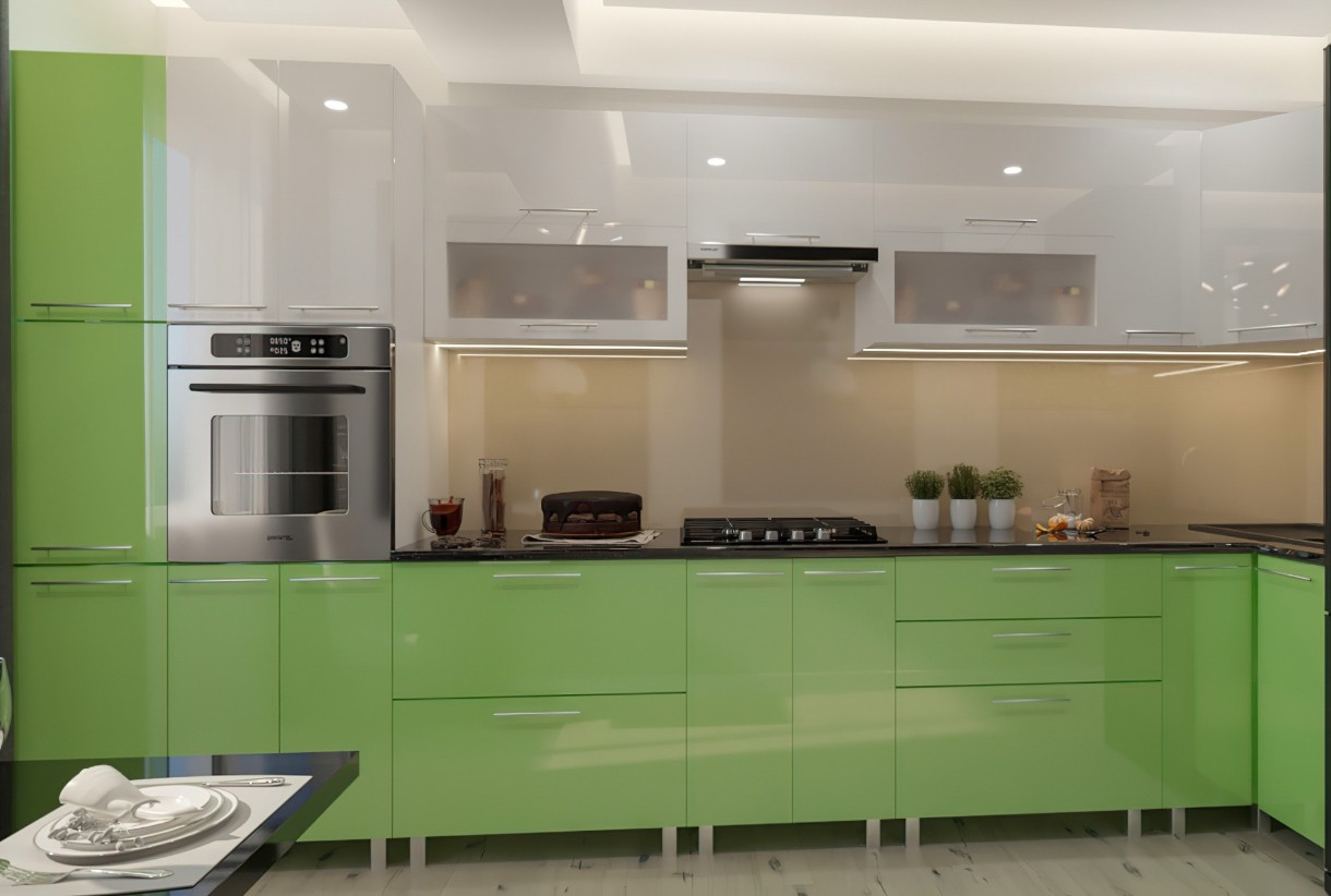 Bucătărie Bafimob Corner (High Gloss) 4.1x0.9m Eco +ball closer Green/White