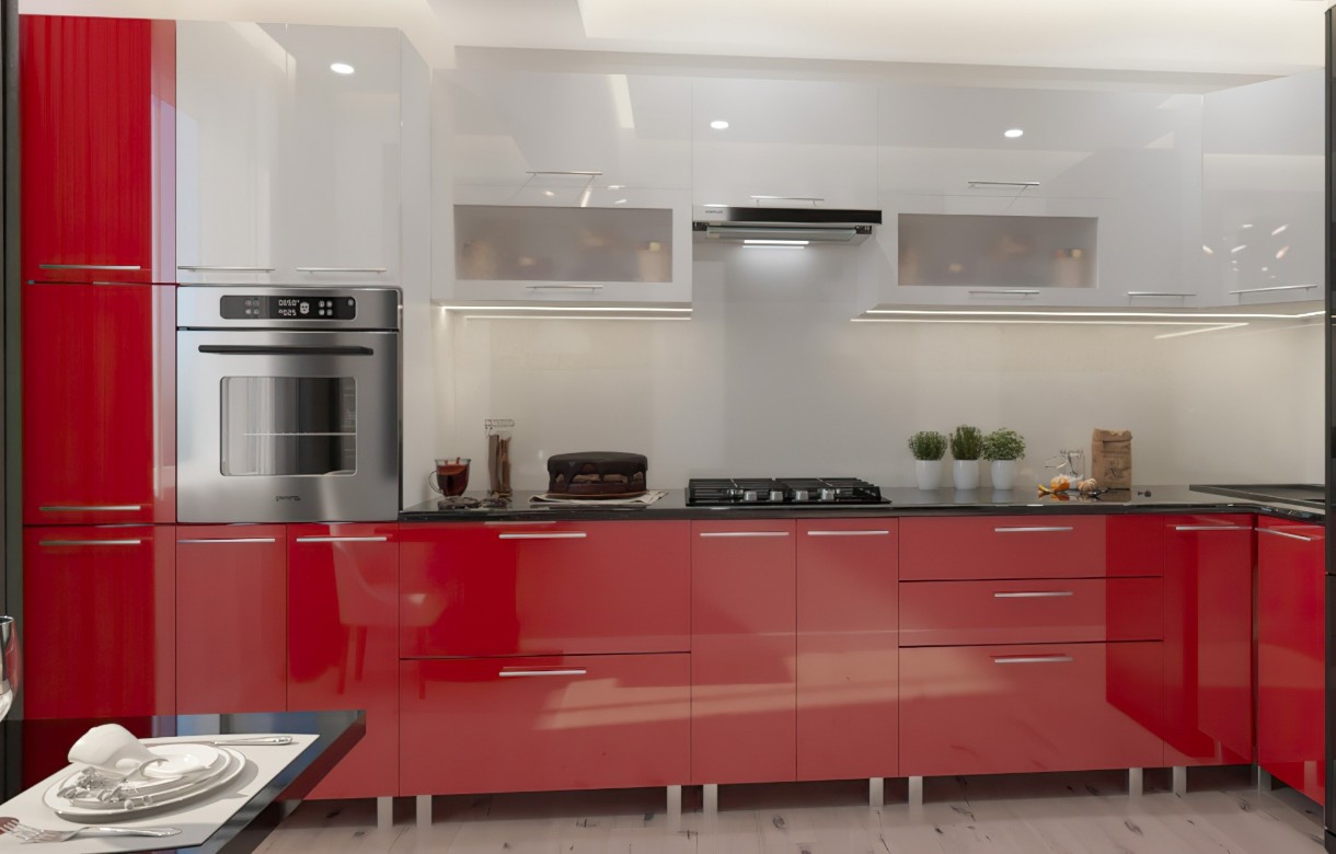 Bucătărie Bafimob Corner (High Gloss) 4.1x0.9m Eco +ball closer White/Red