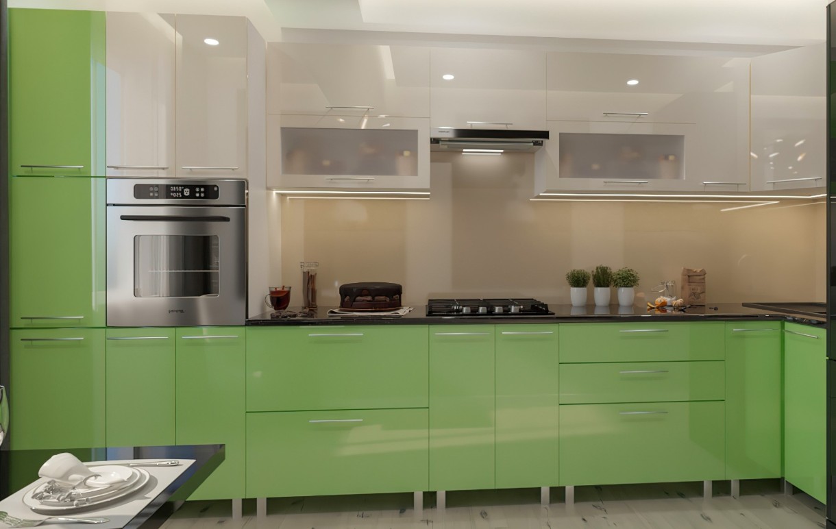 Bucătărie Bafimob Corner (High Gloss) 4.1x0.9m Eco +tandembox Green/Beige