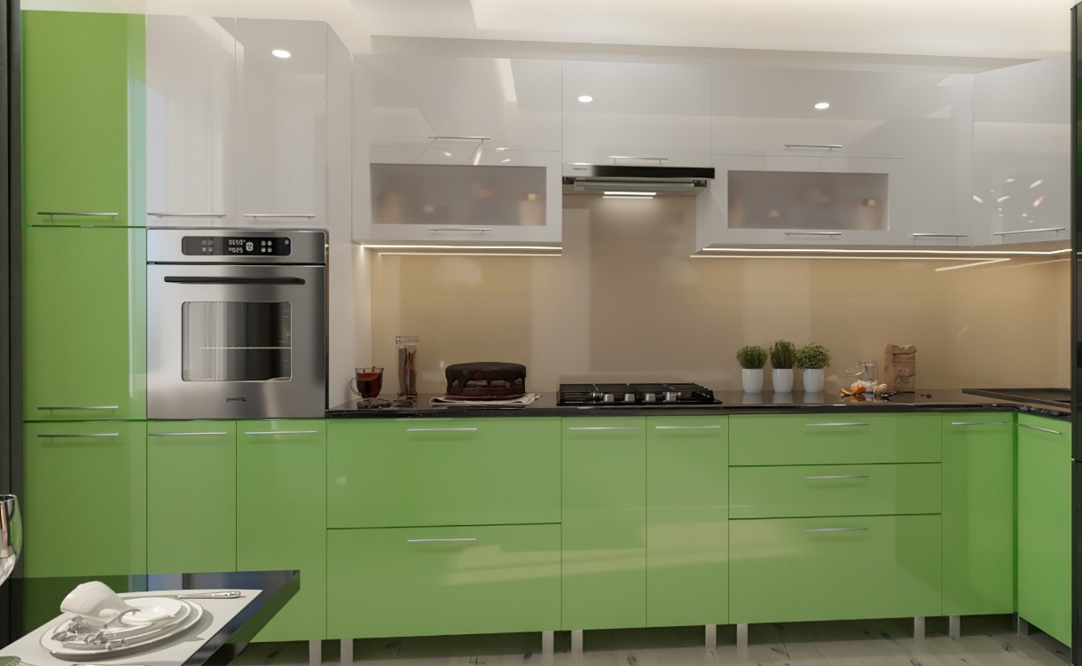 Bucătărie Bafimob Corner (High Gloss) 4.1x0.9m Eco +tandembox Green/White