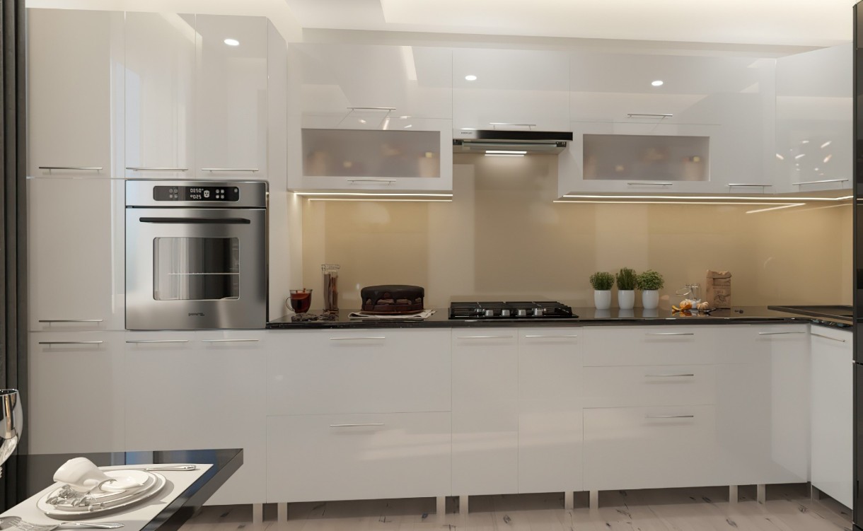 Bucătărie Bafimob Corner (High Gloss) 4.1x0.9m Eco White