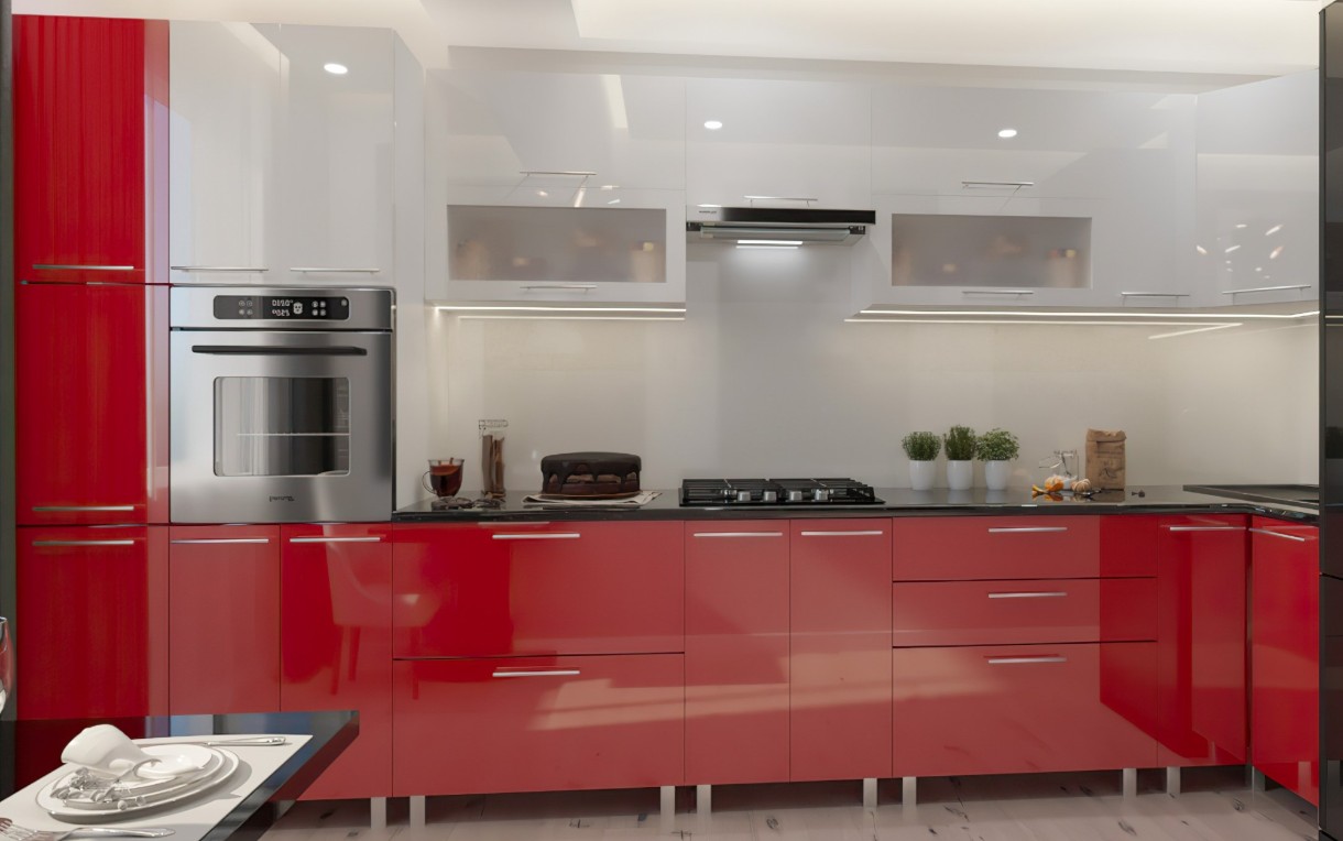 Bucătărie Bafimob Corner (High Gloss) 4.1x0.9m Eco White/Red
