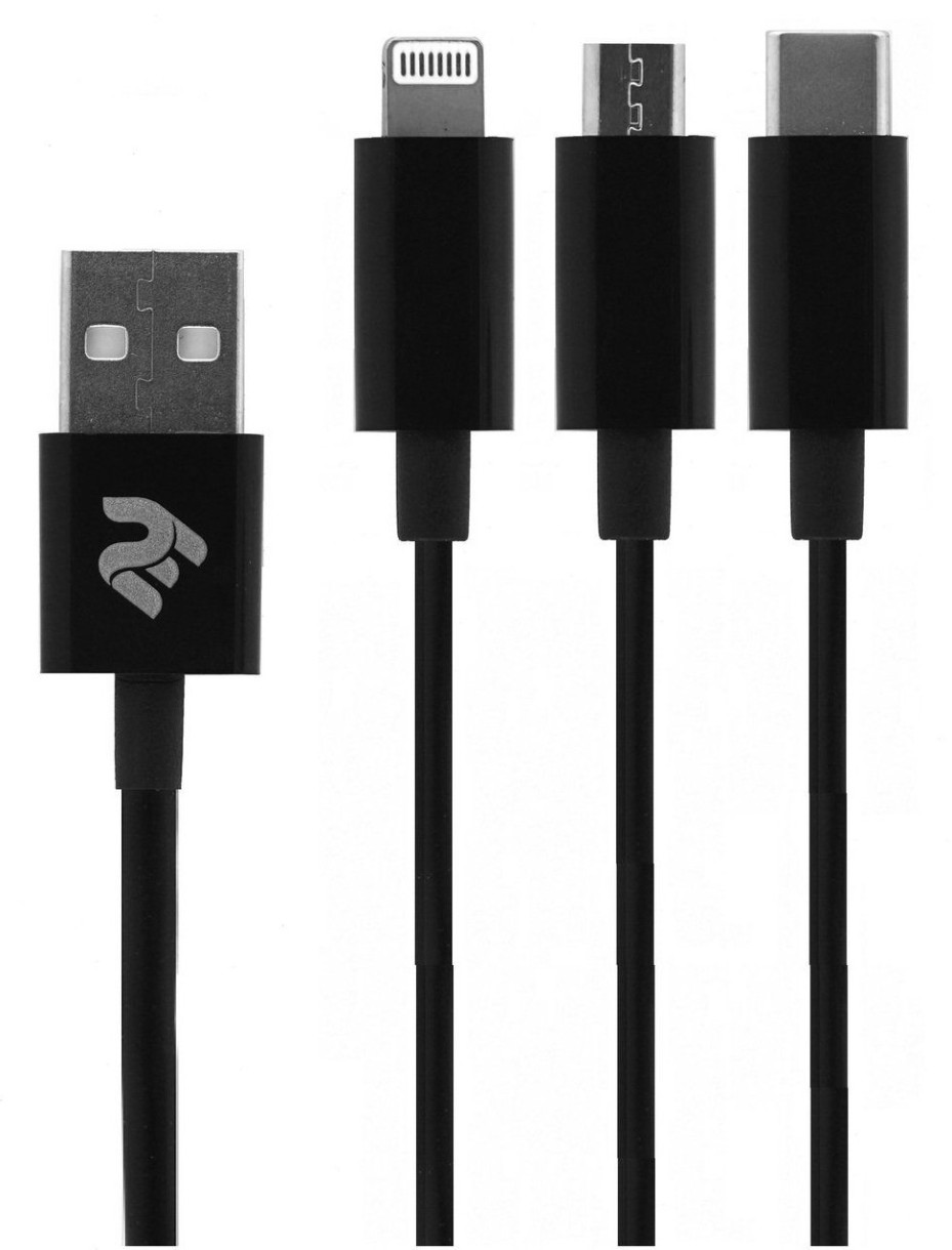 USB Кабель 2E USB 3 in 1 1.2m Black (2E-CCMTLAB-BL)