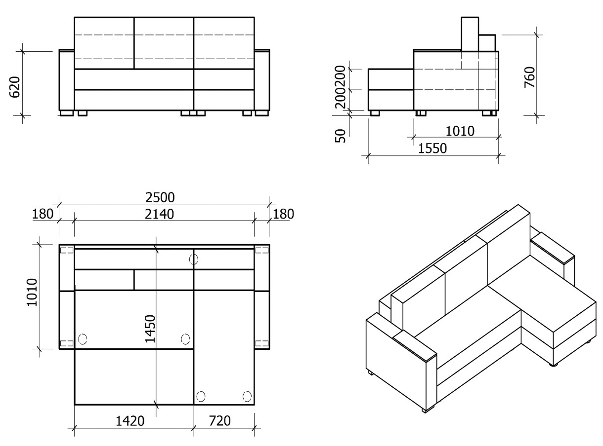 Чертеж углового дивана