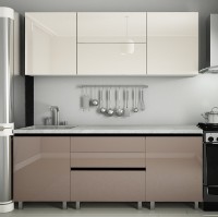 Кухонный гарнитур Bafimob Gola-1 Glass (High Gloss) 2.0m White/Cappuccino