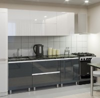Кухонный гарнитур Bafimob Gola-1 Glass (High Gloss) 2.0m White/Grey