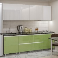Bucătărie Bafimob Gola-2 Glass (High Gloss) 2.4m White/Green