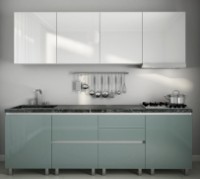 Кухонный гарнитур Bafimob Gola-2 Glass (High Gloss) 2.4m White/Grey/Green