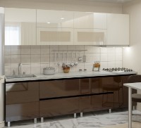 Bucătărie Bafimob Gola-5 Glass (High Gloss) 2.8m Beige/Brown