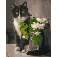 Картина по номерам Strateg Кот с цветами (GS1021)