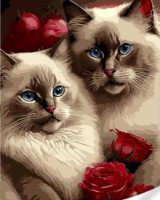 Картина по номерам Strateg Котики в розах (GS1618)