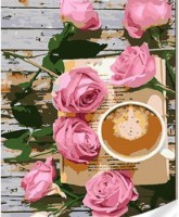 Картина по номерам Strateg Кофе среди розовых роз (SS1041)