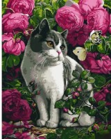 Картина по номерам Strateg Розы и кот (GS1038)