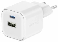 Încărcător Swissten GaN 1xUSB-C 35W PD + 1xUSB-A 27W QC White