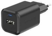 Încărcător Swissten GaN 1xUSB-C 45W PD + 1xUSB-A 18W QC Black
