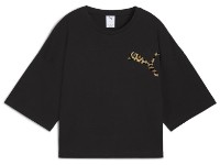Tricou de dame Puma Wardrobe Ess Leo Luxe Graphic Short Tee Puma Black, s.M