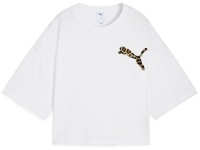 Tricou de dame Puma Wardrobe Ess Leo Luxe Graphic Short Tee Puma White, s.XS