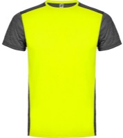 Детская футболка Roly Zolder 6653 Fluor Yellow/Heather Black 8 years