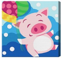 Картина по номерам Art Gallery Premium 20x20cm Свинка с воздушными шариками (B105)