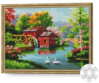 Алмазная картина по номерам Art Gallery Premium Мельница на реке 40x50cm (QB203064)
