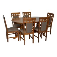 Комплект для столовой Evelin HV-24V Burnish Oak + 6 Deppa R Burnish Oak/Ekea-12 Dark Brown