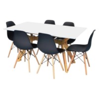 Комплект для столовой Evelin Raffles Rectangular White/Bella Beech + 6 LC-021 Black