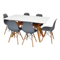 Set masă și scaune Evelin Raffles Rectangular White/Bella Beech + 6 LC-021 Grey