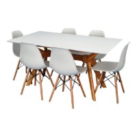 Комплект для столовой Evelin Raffles Rectangular White/Bella Beech + 6 LC-021 White