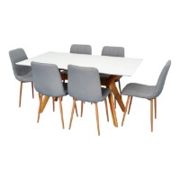 Set masă și scaune Evelin Raffles Rectangular White/Bella Beech + 6 XR-154 WO Light Grey