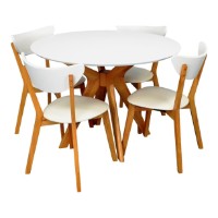 Set masă și scaune Evelin Raffles Round White/Bella Beech + 4 Cameroon White/Bella Beech