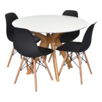 Set masă și scaune Evelin Raffles Round White/Bella Beech + 4 LC-021 Black