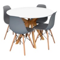 Set masă și scaune Evelin Raffles Round White/Bella Beech + 4 LC-021 Grey