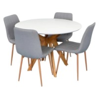 Set masă și scaune Evelin Raffles Round White/Bella Beech + 4 XR-154 WO Light Grey