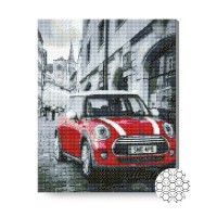 Pictura cu diamante după numere Art Gallery Premium A red car in a gray city 40x50cm (GA79161)