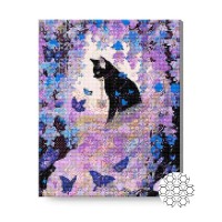 Алмазная картина по номерам Art Gallery Premium Black cat and butterflies 40x50cm (GA87139)
