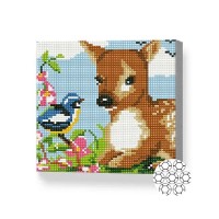 Pictura cu diamante după numere Art Gallery Premium Fawn and titmouse 20x20cm (BJ485)
