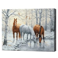 Tablou pe numere Art Gallery Econom Cai în pădurea de iarnă 40x50cm (GX45334)