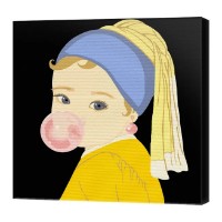 Tablou pe numere Art Gallery Premium Fetiță cu cercel de perla și gumă 20x20cm (BX2383)