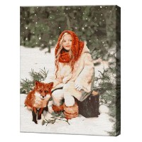 Tablou pe numere Art Gallery Premium Fetiță și vulpea în pădurea de iarnă 40x50cm (GX31192)