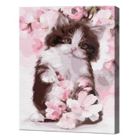 Tablou pe numere Art Gallery Premium Motănaș printre flori de sakura 30x40cm (EX7621)