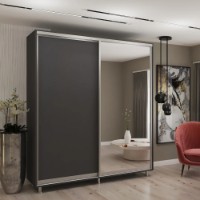 Dulap cu uşi glisante My-Style Chipboard + Mirror 210x200x60 Anthracite (C21H0M02U02)