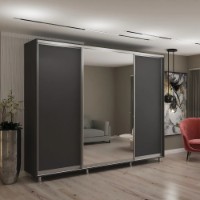 Dulap cu uşi glisante My-Style Chipboard + Mirror 280x200x60 Anthracite (C28H0M02U02)