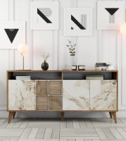 Тумба Trendy Milan 160 Walnut/White Marble 160x78x35cm GTR001172