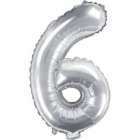 Воздушный шар PartyDeco Number 6 35cm Silver (FB10M-6-018)