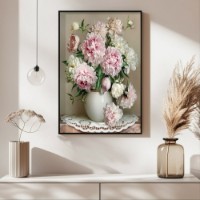Pictură ArtShop White Vase with Pink Peonies 40x60cm (PNAT28-L-L)