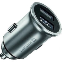 Автомобильная зарядка Swissten 2USB 4.8A Metal Silver