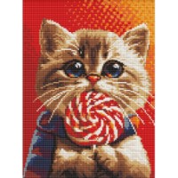 Mozaic cu diamante Ideyka A Cat With A Candy With Hologram Rhinestones 30x40cm (AMO7976) 