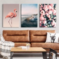 Pictură ArtShop Flamingos, Sea and Flowers Triptych 30x45cm (SET246)