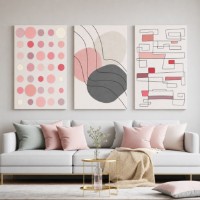 Pictură ArtShop Geometry in Pink Gray Colors Triptych 30x45cm (SET568)