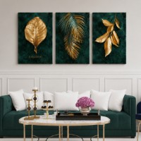 Pictură ArtShop Golden Leaves on Green Background Triptych 40x60cm (SET188-XL)